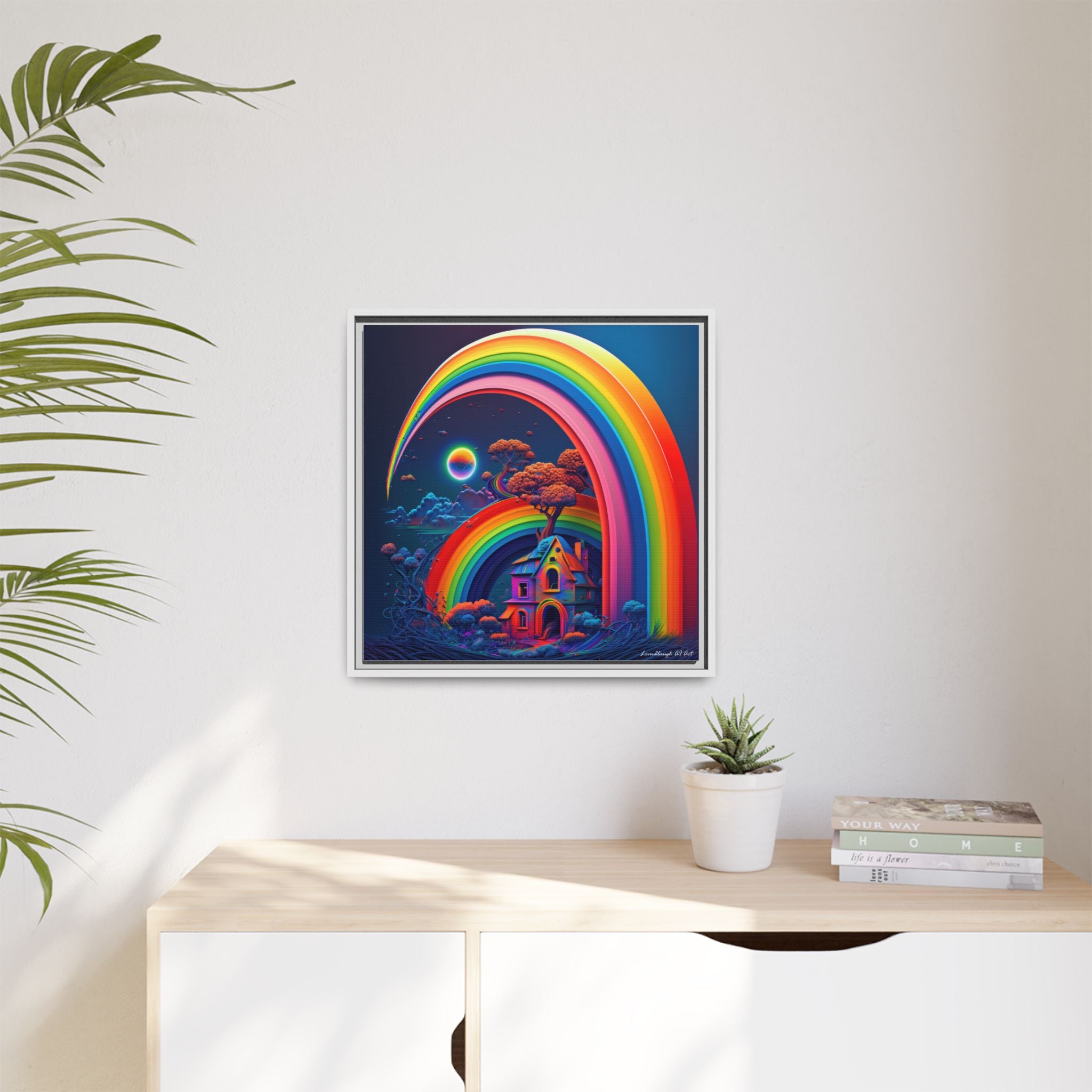 Home Beneath the Rainbow, Art Print — Colorful Modern Wall Canvas