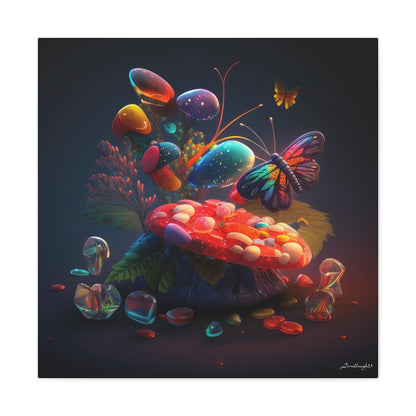 Beautiful Mushroom Luminating Colorful Bliss With Butterflies Canvas Gallery Wraps