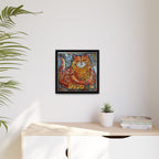 Radiant Whiskers: The Joyful Cat, Framed Mosaic Cat Art Print — Colorful Modern Wall Canvas