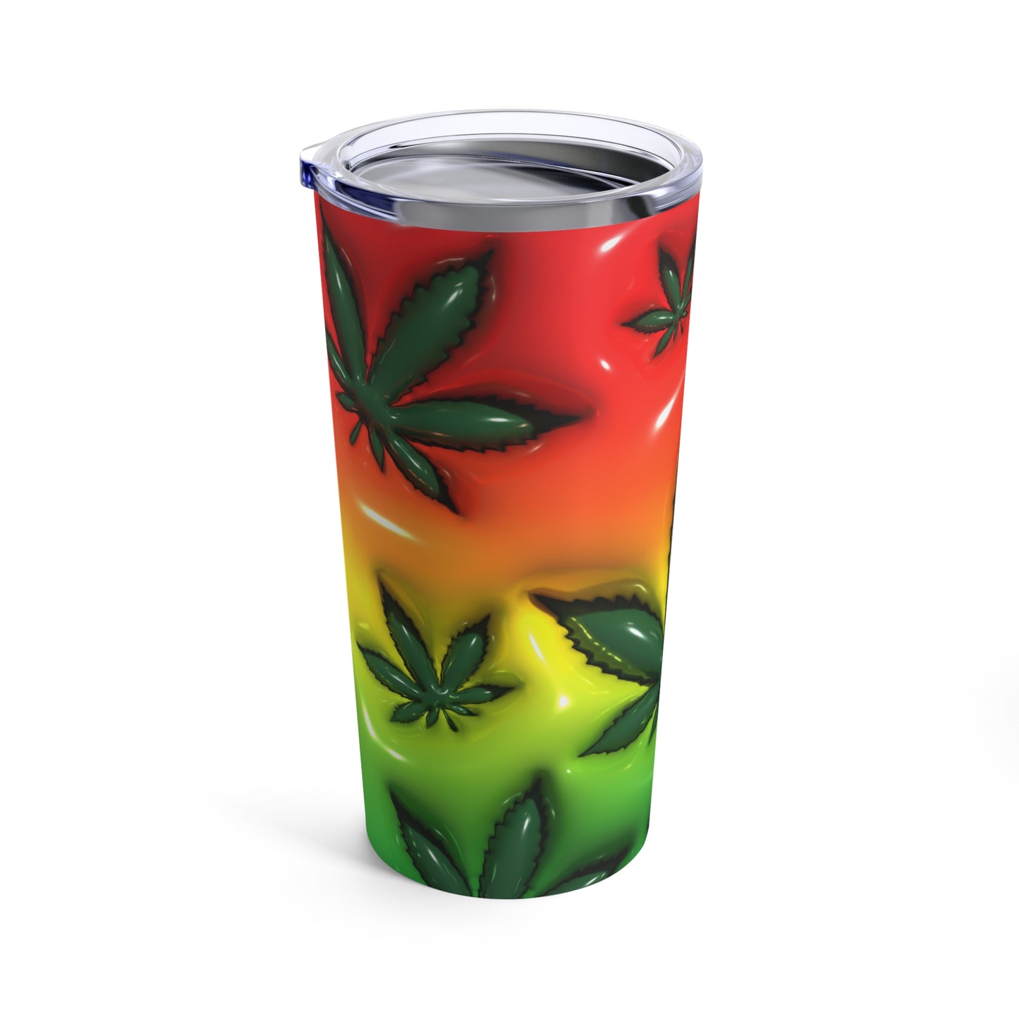 Red Green Yellow Orange Puffy 3-D Marijuana Leaves Elegantly Designed 420 Weed Tumbler 20oz