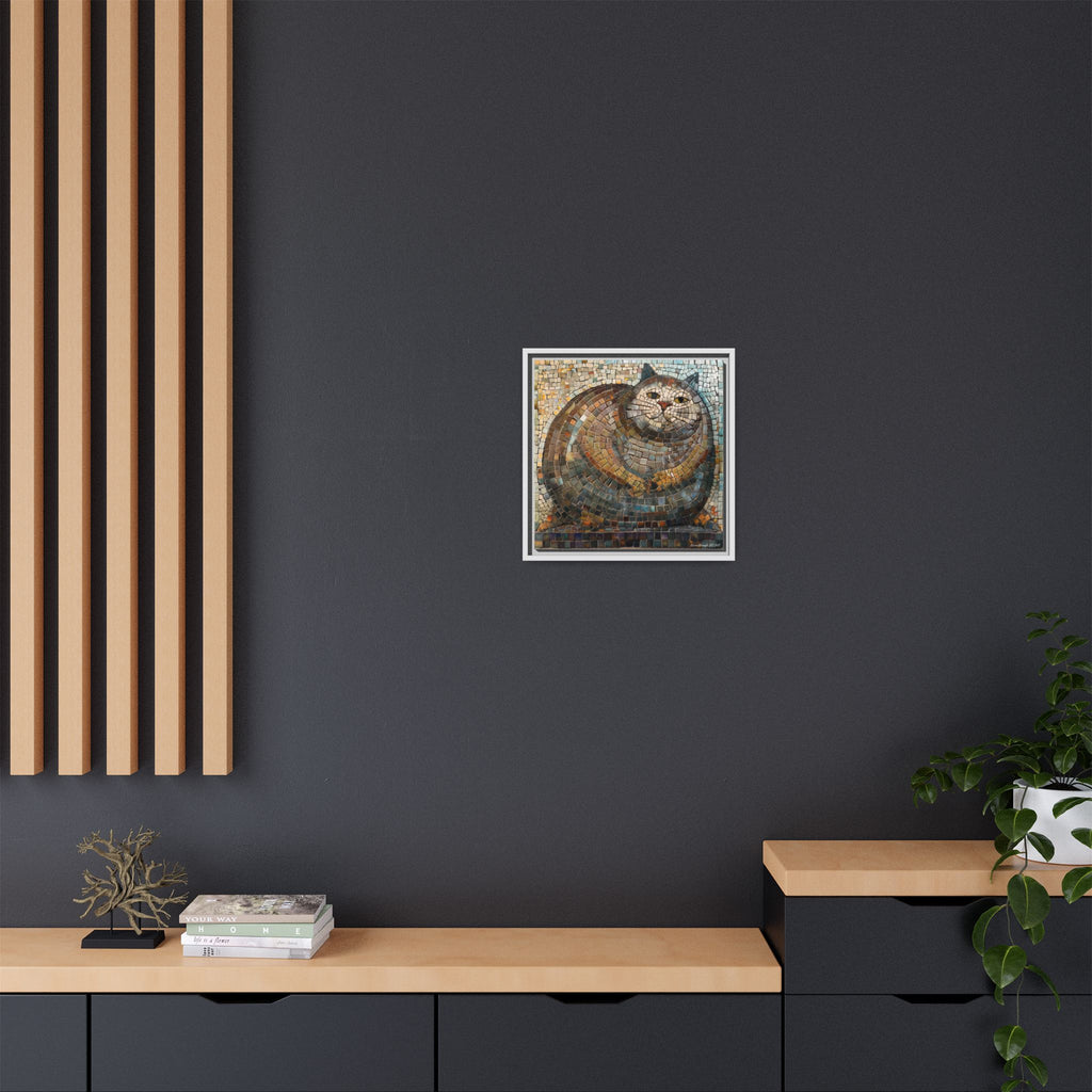 "Serene Mosaic Cat", Framed Mosaic Cat Art Print — Colorful Modern Wall Canvas