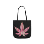 Sassy Single Pink Marijuana 420 Weed Leaf With Black Background Polyester Canvas Tote Bag (AOP)
