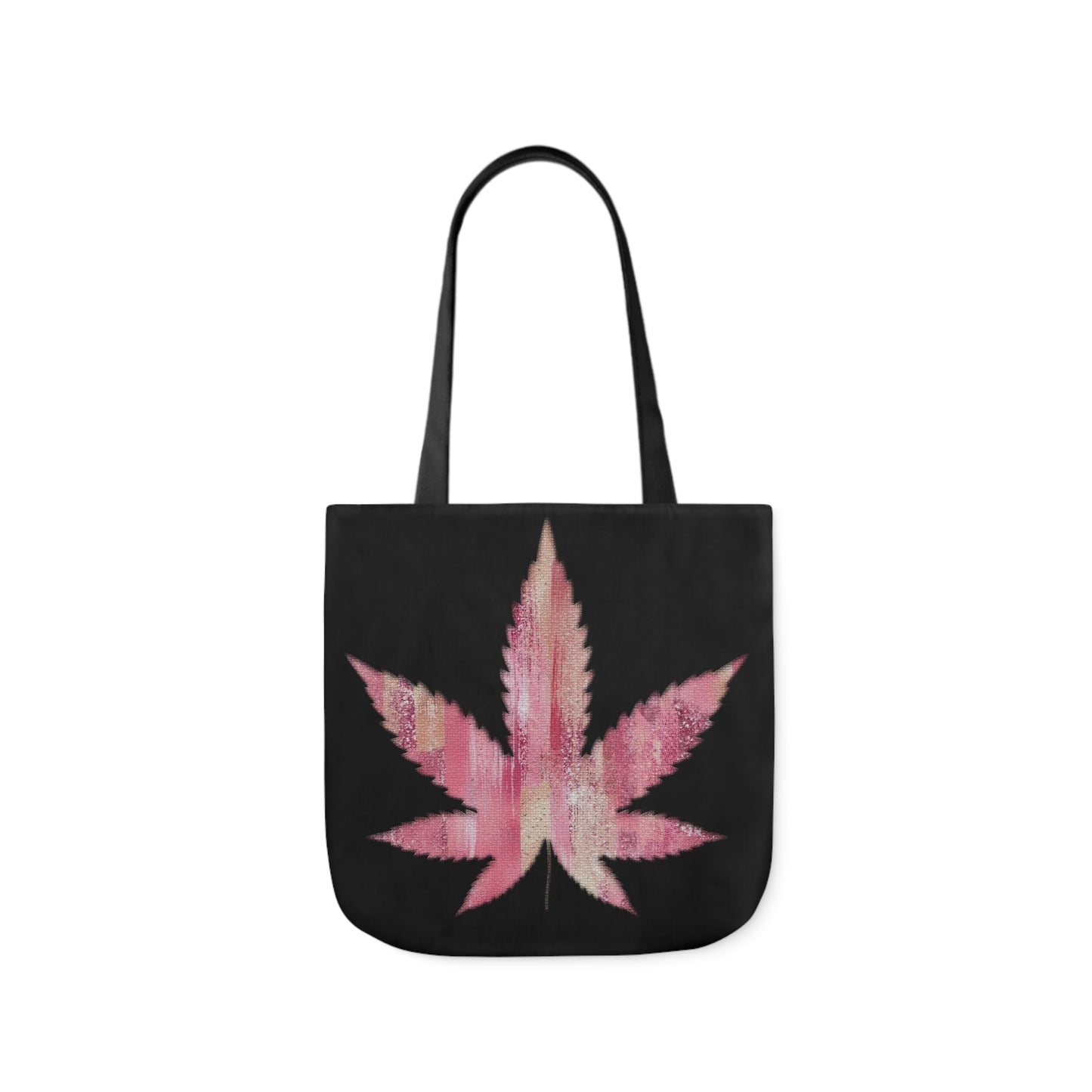 Sassy Single Pink Marijuana 420 Weed Leaf With Black Background Polyester Canvas Tote Bag (AOP)