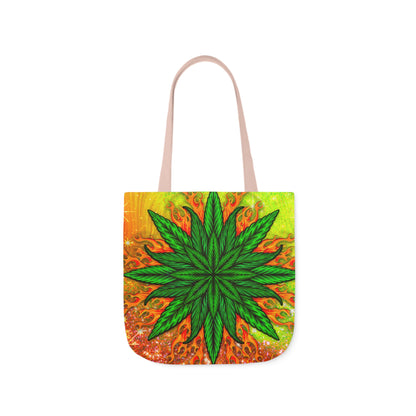 Beautifully Designed Orange, Yellow And Green Marijuana Leave Polyester Canvas Tote Bag (AOP)