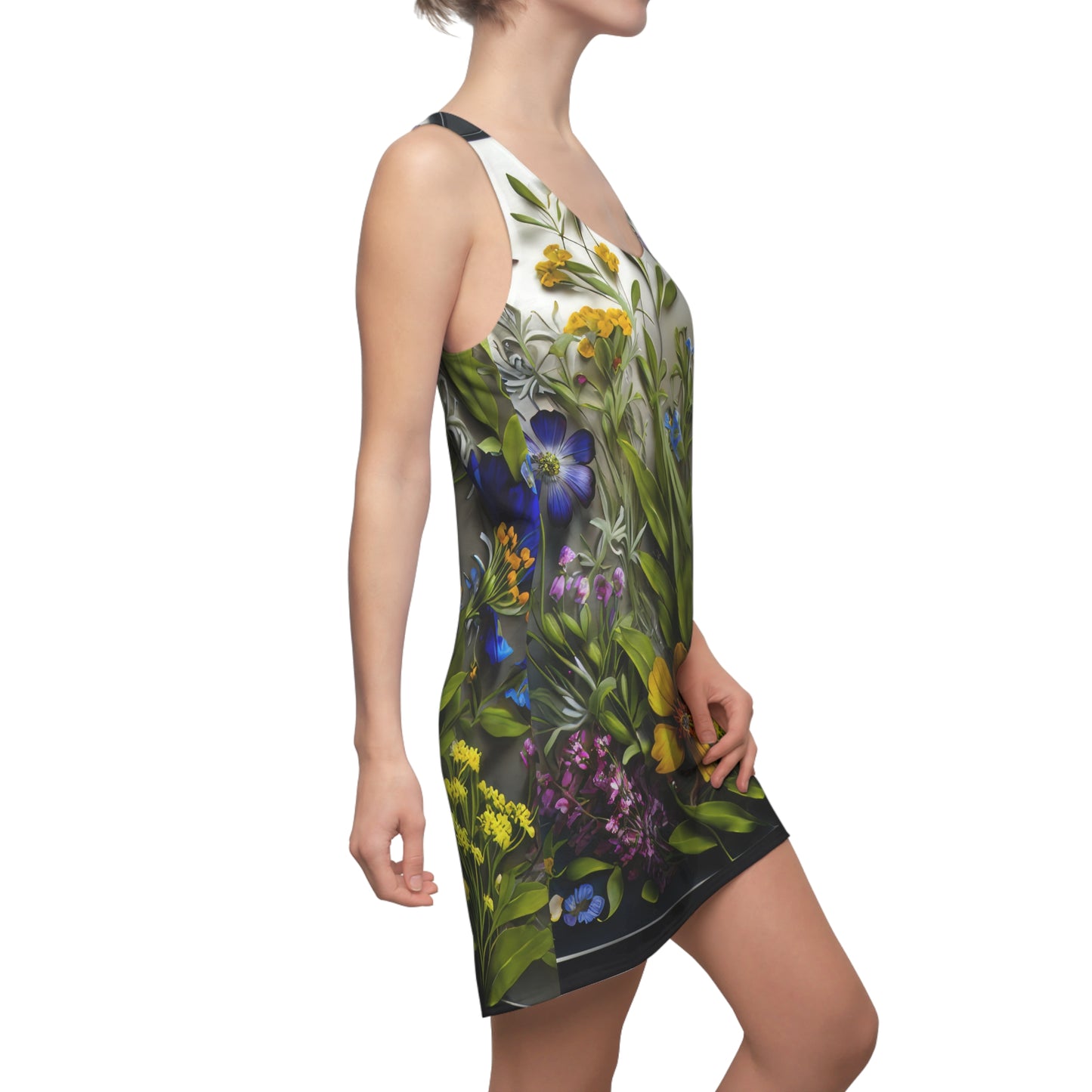 Bold & Beautiful & Metallic Wildflowers, Gorgeous floral Design, Style 4 Women's Cut & Sew Racerback Dress (AOP)