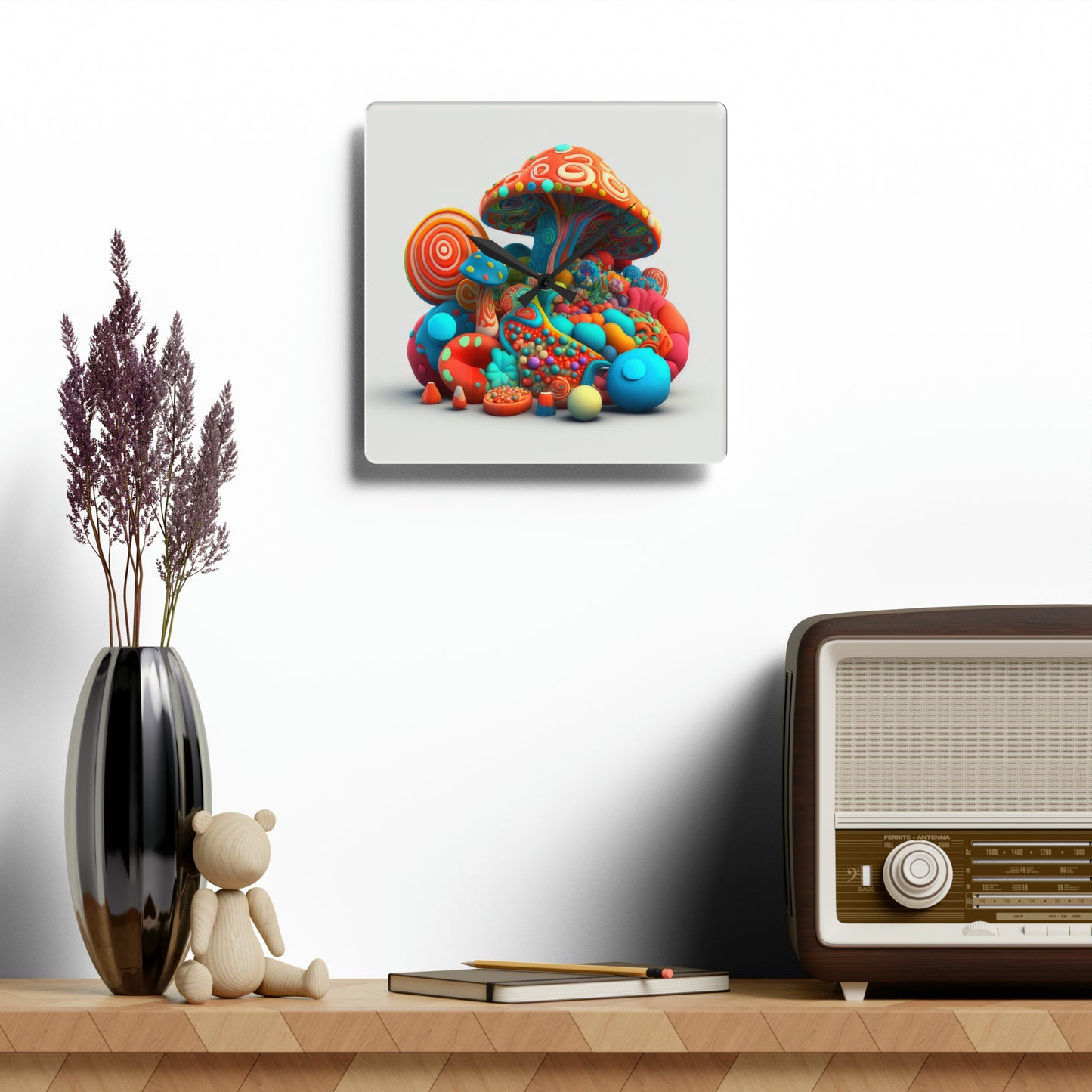 Hippie Mushroom Color Candy Style Design Style 1 Acrylic Wall Clock