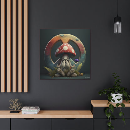 Beautiful Forest Round Peace Sign , Hippie With Beard Mushrooms Hat Flowers  Canvas Gallery Wraps