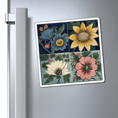 Antique Floral Multi Color Flowers Classic Designed Four-square Style Two Magnets