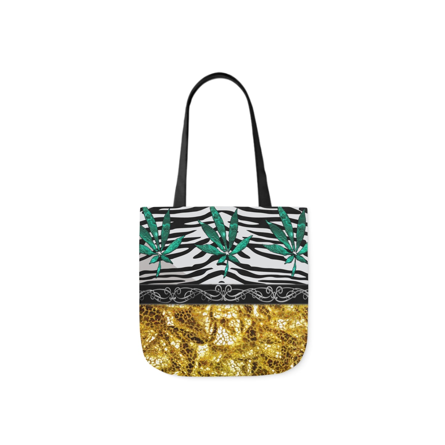 Gold And Zebra White And Black Marijuana Pot Weed Leaf 420 Weed Pot Marijuana Leaf Polyester Canvas Tote Bag (AOP)