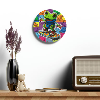 Hip Hip Hop Skating Boarding Cool Frog With Back Ground Frog Collage Wall Clock