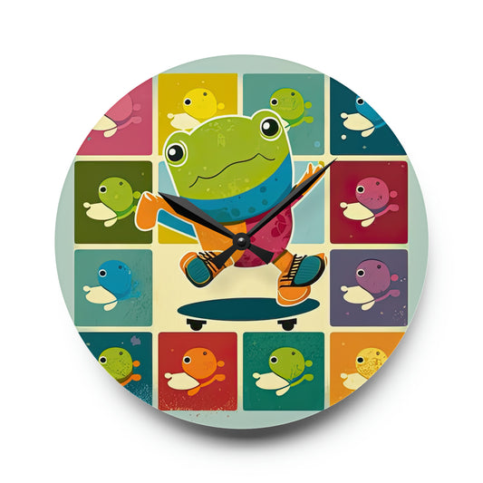 Hip Hip Hop Skating Boarding Cool Frog With Back Ground Frog Collage Style 1 Wall Clock