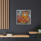 Radiant Whiskers: The Joyful Cat, Framed Mosaic Cat Art Print — Colorful Modern Wall Canvas