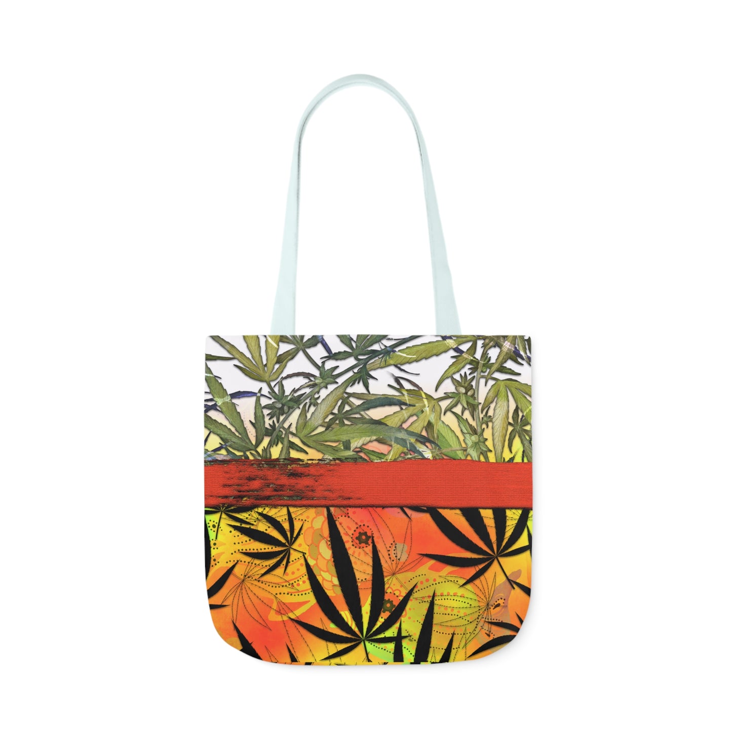 Beautiful Redish Orange Banded Marijuana 420 Pot Weed Leaf Polyester Canvas Tote Bag (AOP)