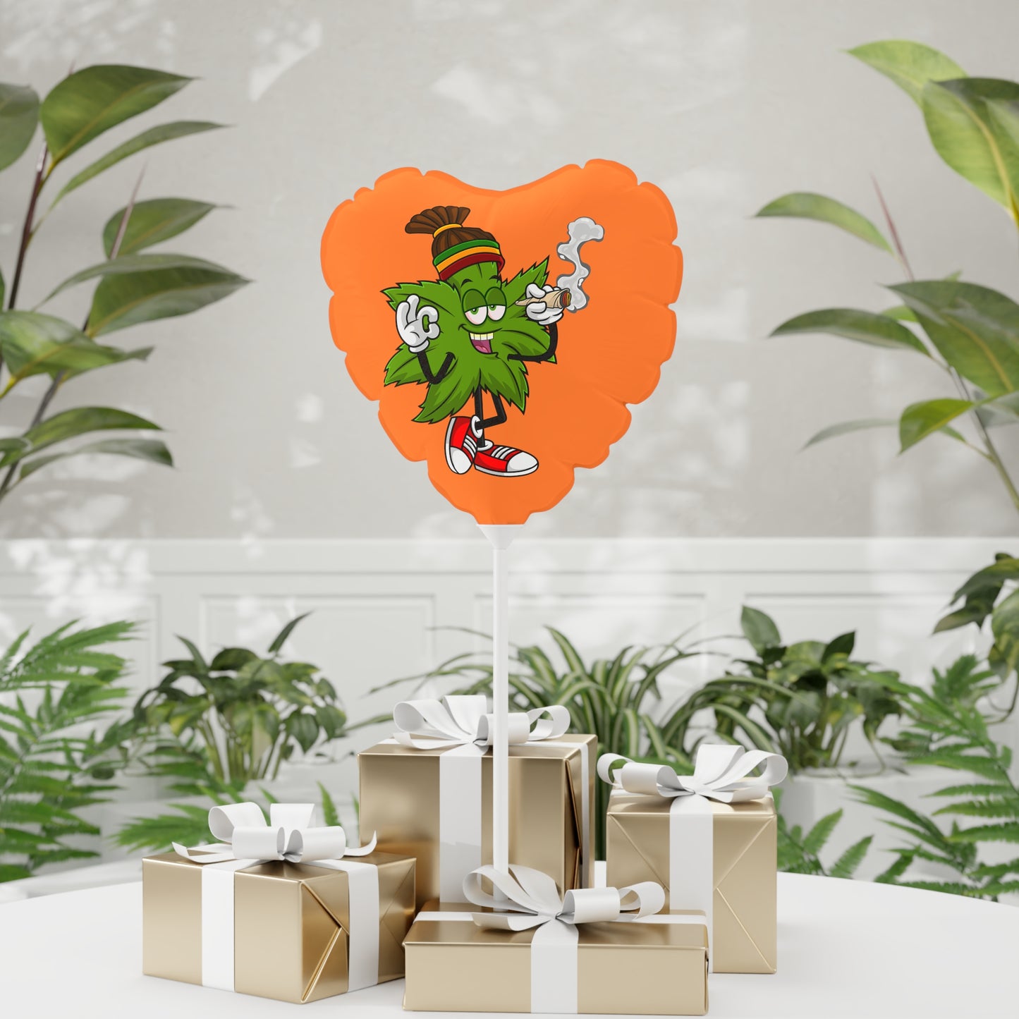 Marijuana Reggae Pot Leaf Man Smoking A Joint With Red Sneakers Style One, Orange Balloon (Round and Heart-shaped), 11"