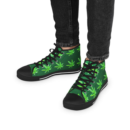 Classic Green Marijuana Leaves Men's High Top Sneakers