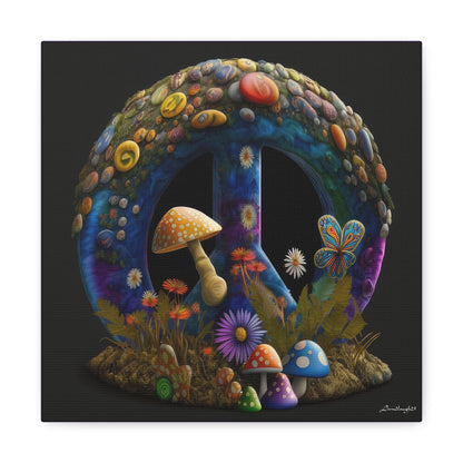 Beautiful Forest Round Peace Sign Mushrooms  Flowers And Butterfly 11 Canvas Gallery Wraps