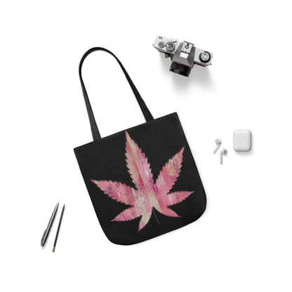 Sassy Single Pink Marijuana 420 Weed Leaf With Black Background Polyester Canvas Tote Bag (AOP)