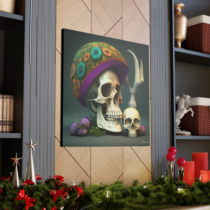 Skull With Colorful Beautifully Detailed Helmet Purple Green Orange Canvas Gallery Wraps