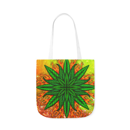 Beautifully Designed Orange, Yellow And Green Marijuana Leave Polyester Canvas Tote Bag (AOP)