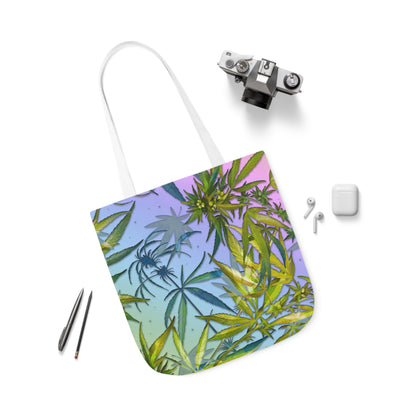 Sassy Pink And Green 420 Weed Marijuana Leaf Polyester Canvas Tote Bag (AOP)