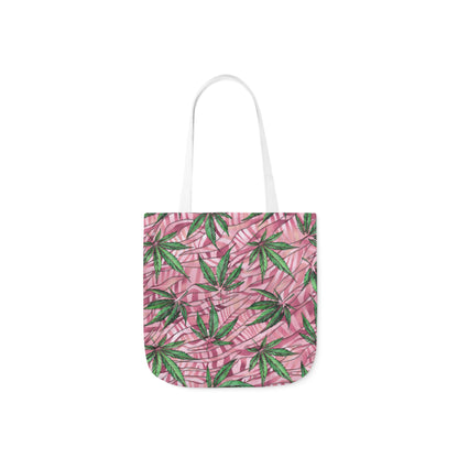 Beautifully Pink And Green Gorgeous Designed Marijuana 420 Weed Leaf Polyester Canvas Tote Bag (AOP)