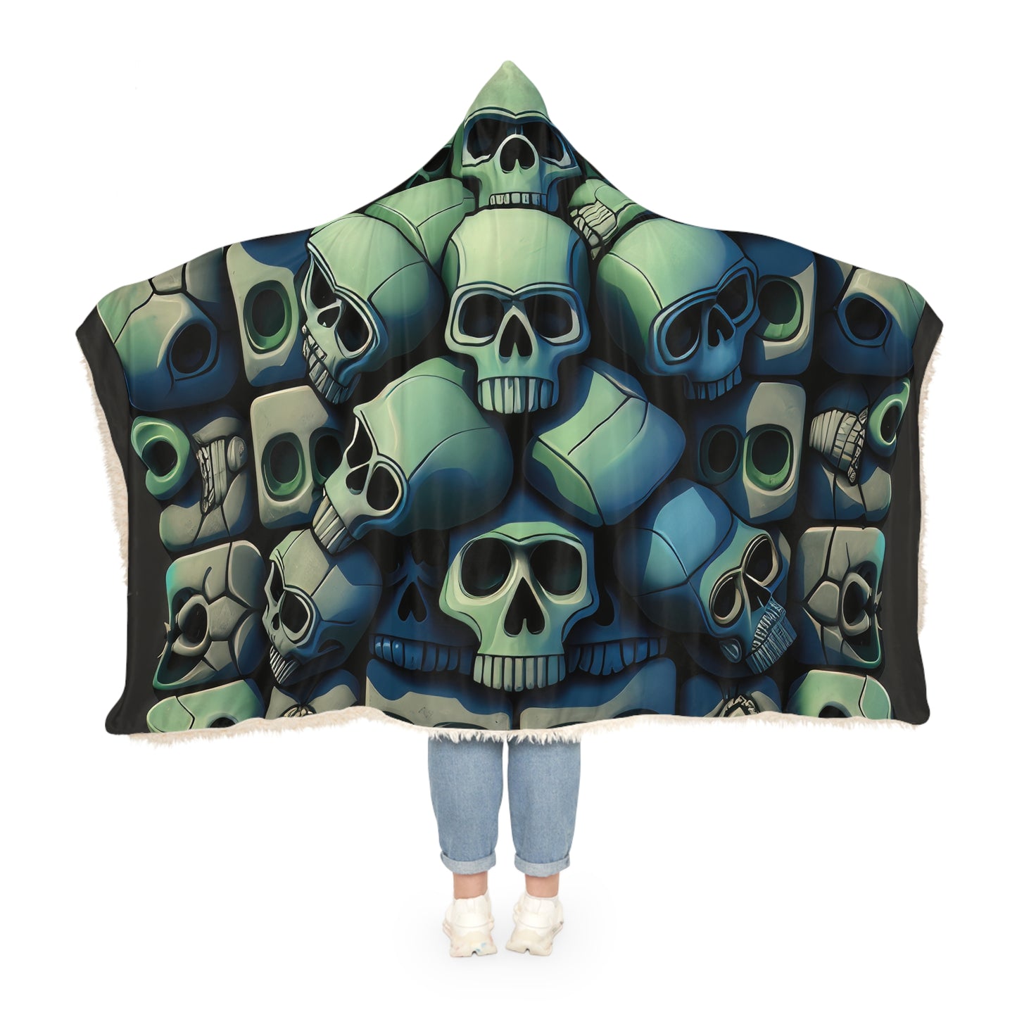 Deeply Detailed Blue And Grey Skulls Cement Background Snuggle Blanket