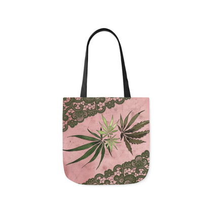 Grey Lace Gorgeous Pink Designed Marijuana 420 Weed Polyester Canvas Tote Bag (AOP)