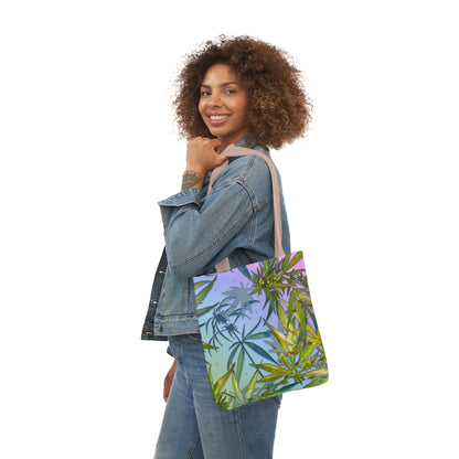 Sassy Pink And Green 420 Weed Marijuana Leaf Polyester Canvas Tote Bag (AOP)