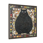 "Playful Black Cat Mosaic", Framed Mosaic Cat Art Print — Colorful Modern Wall Canvas