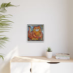 Radiant Whiskers: The Joyful Cat, Framed Mosaic Cat Art Print — Colorful Modern Wall Canvas