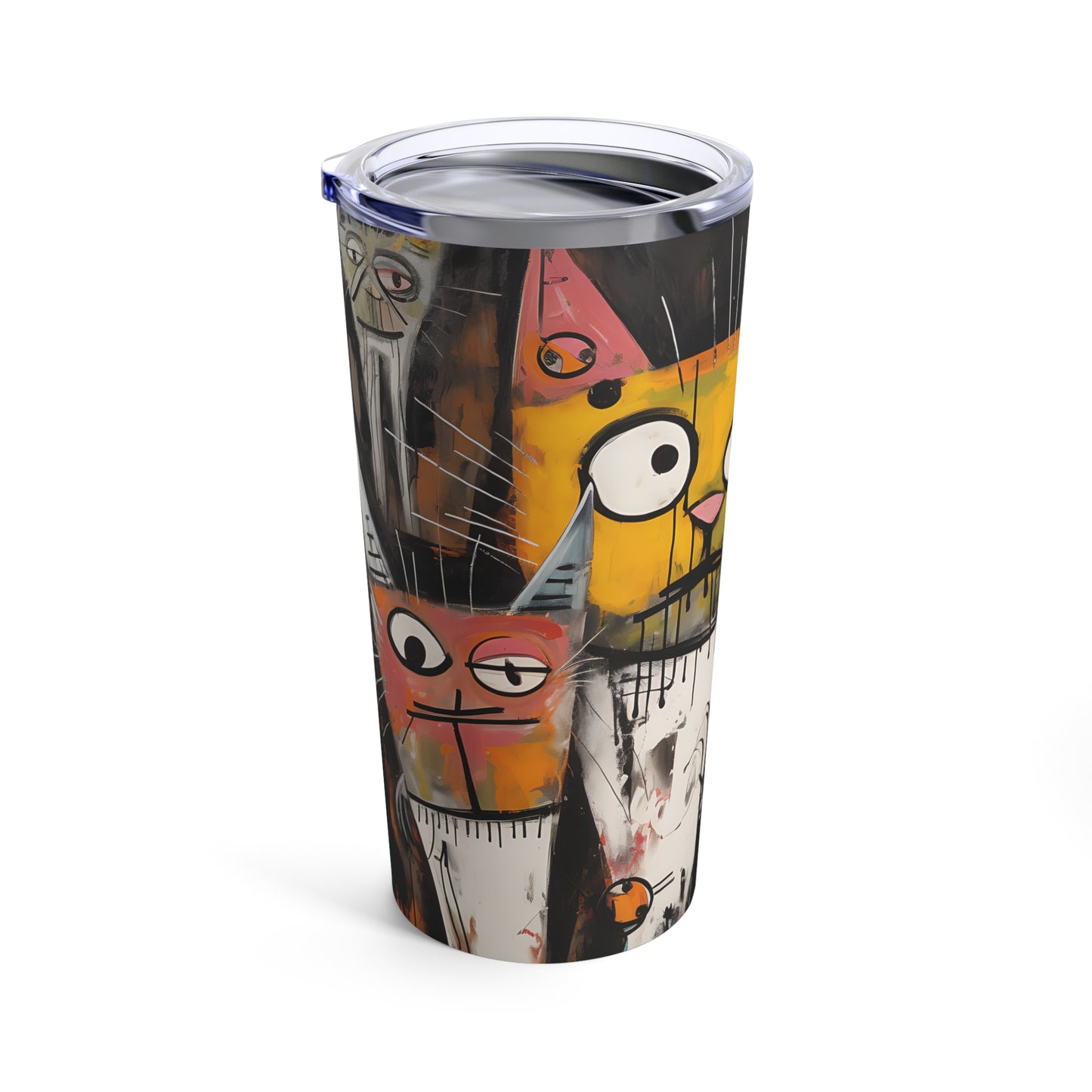 Doodle Abstract Multi Colored Cats With Black Background By DaFlowerChild Tumbler 20oz