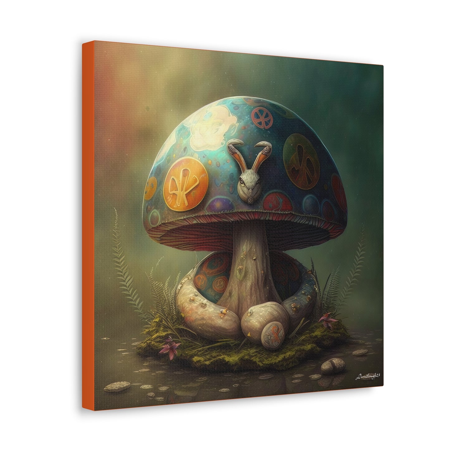 Gothic Style Blue Mushroom With Animal Style Canvas Gallery Wraps