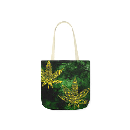 Gorgeous Designed Gold Leaf With multigreen Background Marijuana Pot Weed 420 Polyester Canvas Tote Bag (AOP)