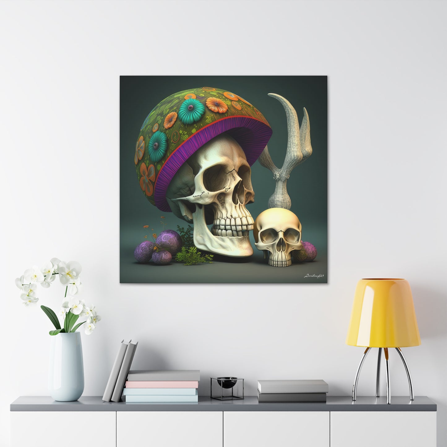 Skull With Colorful Beautifully Detailed Helmet Purple Green Orange Canvas Gallery Wraps