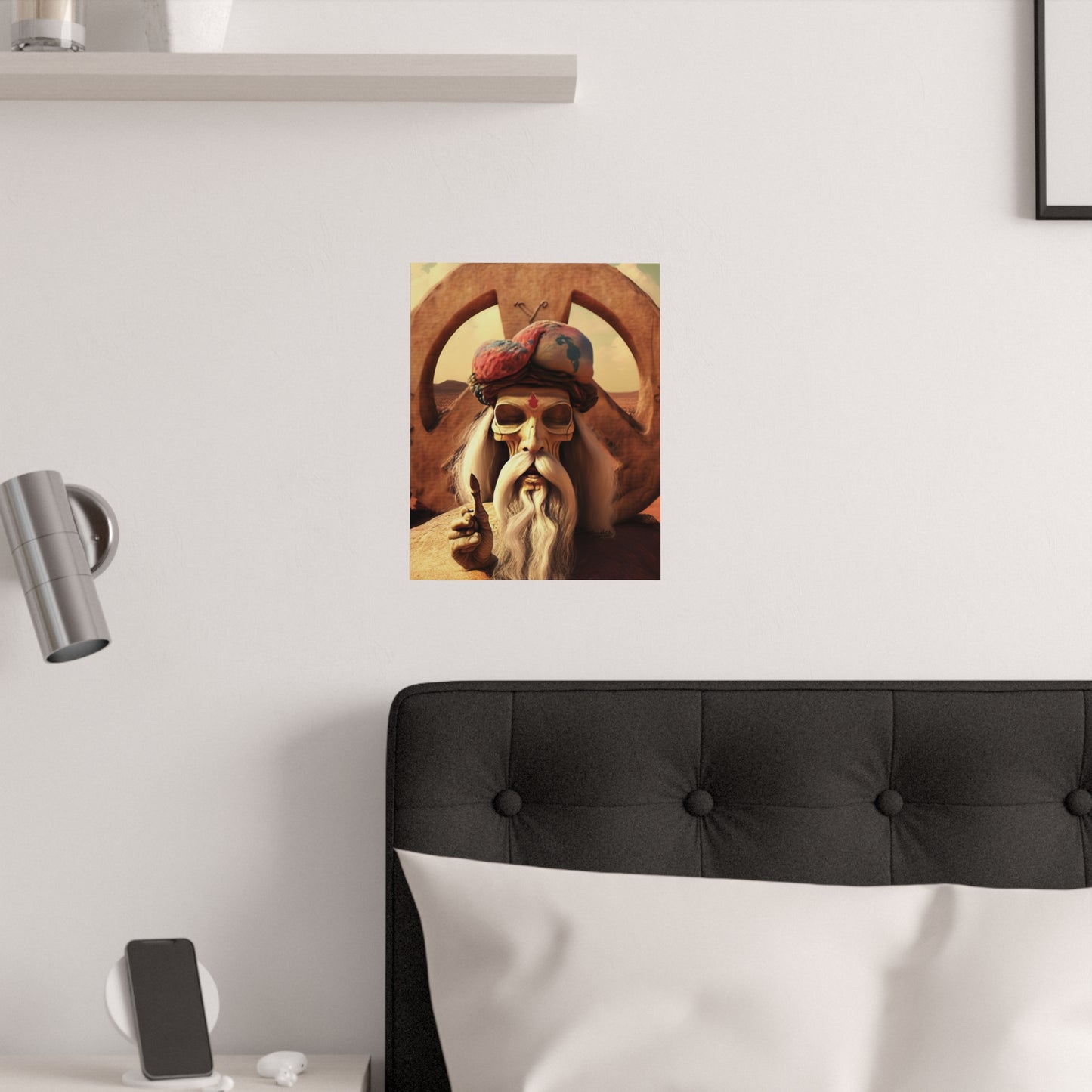 Wise Man In Dessert With Beard And Peace Sign Satin Posters (210gsm)