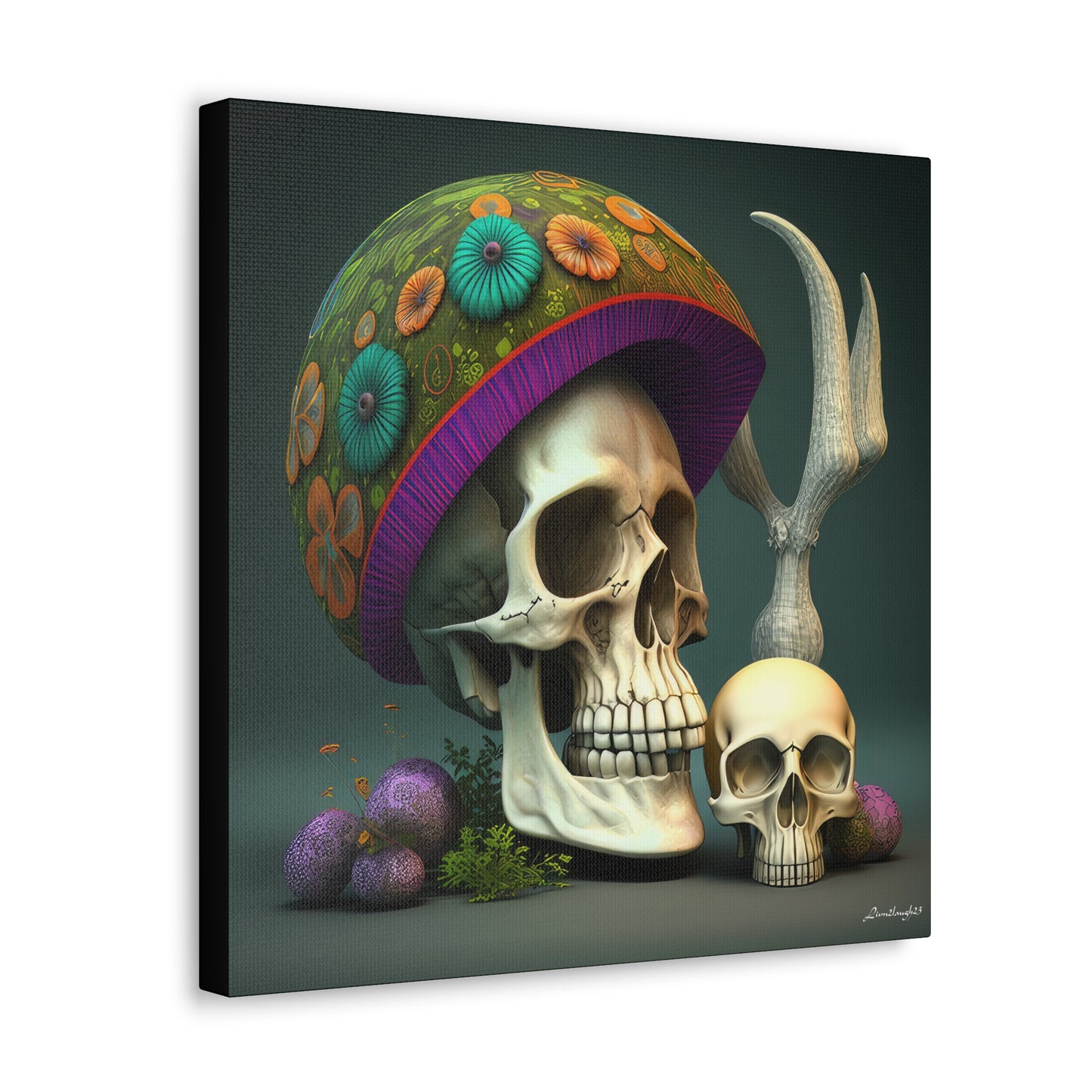 Skull With Colorful Beautifully Detailed Helmet Purple Green Orange Canvas Gallery Wraps