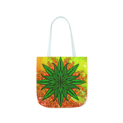 Beautifully Designed Orange, Yellow And Green Marijuana Leave Polyester Canvas Tote Bag (AOP)