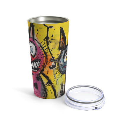 Abstract Multi Colored Cats With Yellow Background By DaFlowerChild Tumbler 20oz