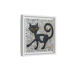 "Curious Black Cat Mosaic", Framed Mosaic Cat Art Print — Colorful Modern Wall Canvas