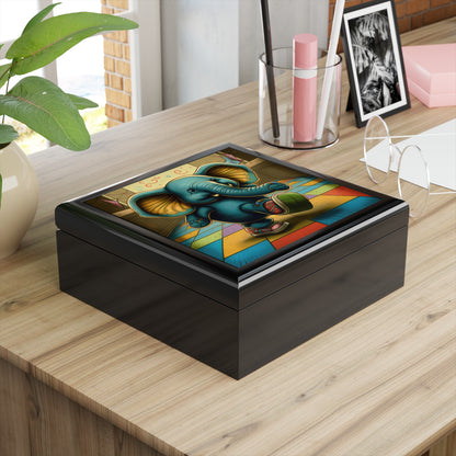Kicking Elephant With Styling Shoes and Colorful Checkered Background Jewelry Box Jewelry Box