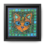 "Emerald Eyes Mosaic Cat", Framed Mosaic Cat Art Print — Colorful Modern Wall Canvas