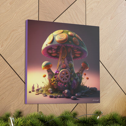 Beautiful Three Mushroom Colorful Uniquely Detailed Canvas Gallery Wraps