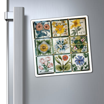 Antique Floral  Multi Color flowers Classic Designed Four-square Style Two Magnets