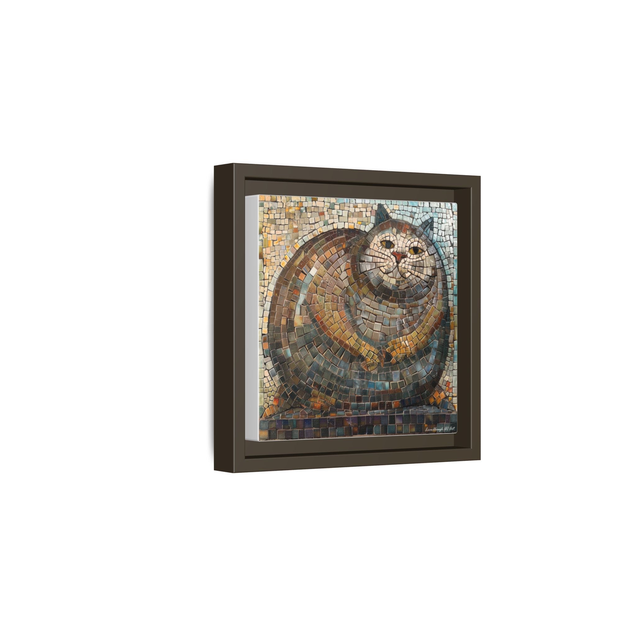 "Serene Mosaic Cat", Framed Mosaic Cat Art Print — Colorful Modern Wall Canvas