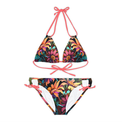 Bold And Beautiful Flowers Style Three Strappy Bikini Set (AOP)