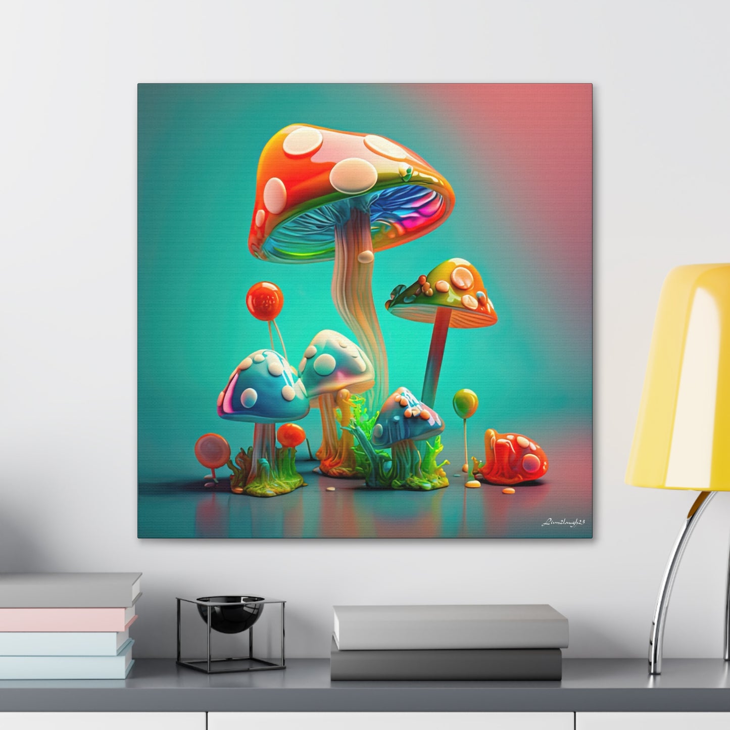 Beautiful Mushroom Luminating Colorful Bliss 3 Canvas Gallery Wraps