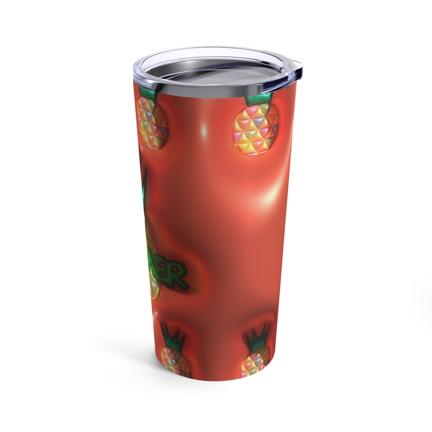 Pineapple With Summer In Green With Reddish Background 3-d Puff With Tumbler 20oz