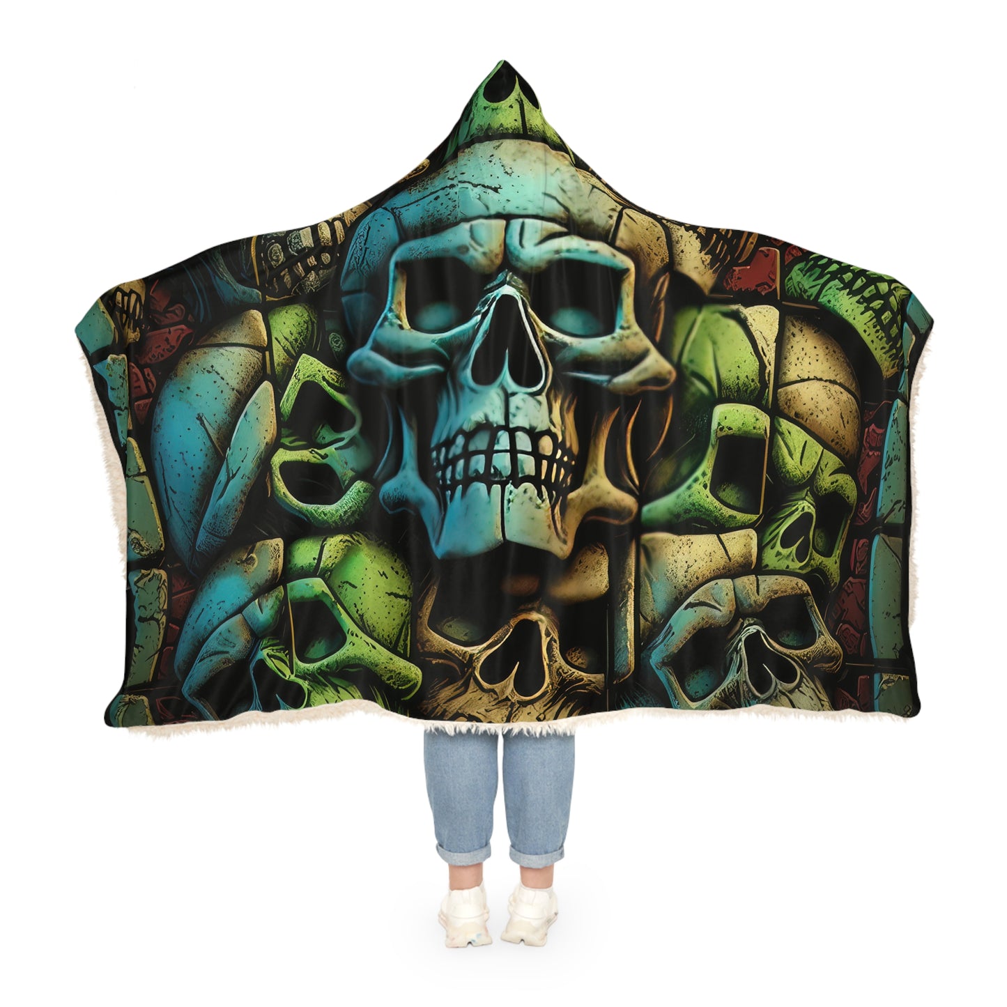 Deeply Detailed Green, Yellow And Grey Skulls Cement Background Snuggle Blanket