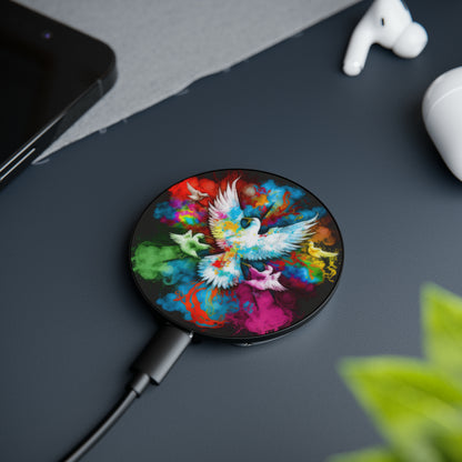 Bold And Beautiful Tie Dye Dove And Cross Style 4 Magnetic Induction Charger