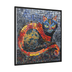 Mystic Shadows: The Enigmatic Cat, Framed Mosaic Cat Art Print — Colorful Modern Wall Canvas